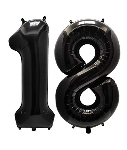 Image of AULE 40 Inch Jumbo Black Foil Mylar Number Balloons for Boy Girl 18th Birthday Party Decorations 18 Years Old Anniversary Party Supplies