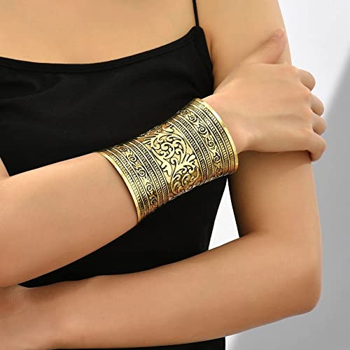 Sonnyx 2 Pcs Cuff Bracelets For Women Vintage Ethnic Wide Open Chunky Gold Silver Wrist Cuff Warp Bracelets For Cosplay Or Belly Dance thumb #1