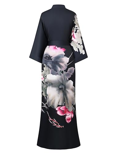 Image of PRODESIGN Kimono Robe for Women - Long Satin Sleepwear Silky Kimono Cover-Up Nightgown Japanese Bathrobe Loungewear Blouse
