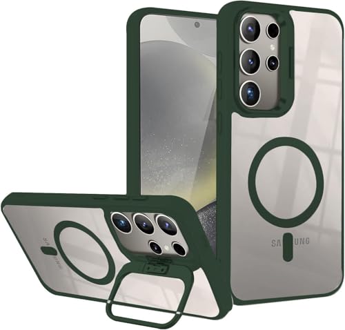Image of VONZEE Compatible for Samsung S25 Ultra 5G Case, with Wireless Charging, (Not Compatible with Magsafe) Protective Case, Built-in Stash Stand Phone Case, Scratch-Resistant Back Cover, | Green