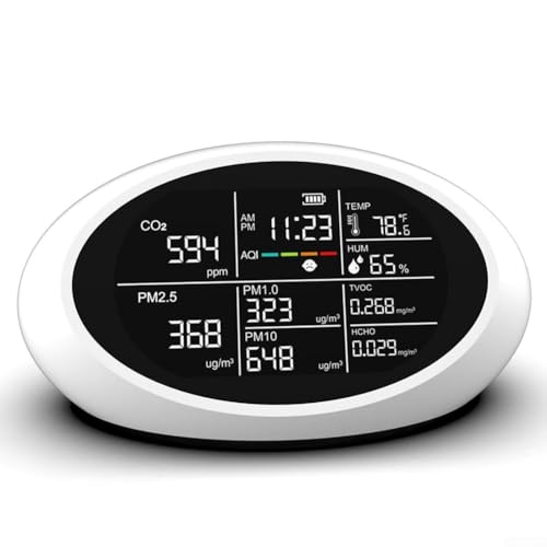 Calidad del aire interior 12 en 1 con alarma, detección PM2.5 TVOC HCHO y medidor de humedad, pantalla LCD, diseño portátil para el hogar (negro)