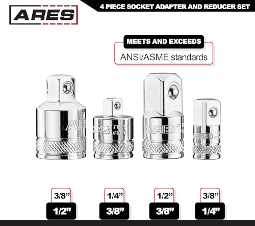 image for ARES 70007-4-Piece Socket Adapter and Reducer Set - 1/4-Inch, 3/8-Inch