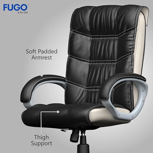 Image of FUGO FG10C Orthopaedic Office Chair, Adjustable Height, Tilting Mechanism, Heavy Duty Metal Base, Dual Nylon Casters, Comfortable Desk Chair for Work, 3 Years Warranty (Black and White)