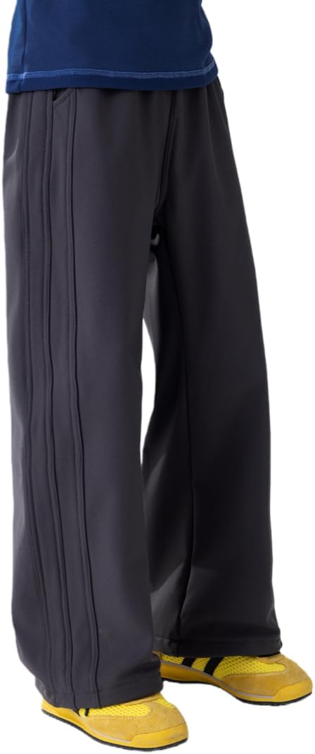 Irsutey Toddler Baby Girls Solid Color Elastic Waist Wide Leg Striped Warm Winter Jogging Athletic Casual Trousers