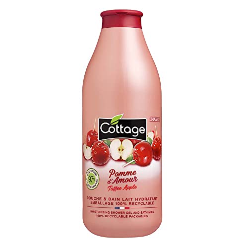 Cottage Gel Douche & Bain Lait Hydratant 97% d'Ingrédients d'Origine Naturelle, 750ml -Fabriqué en France - Pomme d'Amour