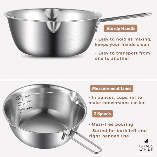 Freshy Chef Small Stainless Steel Mixing Bowl - Metal Mixing Bowls Handles, Spouts & Measurement Guide Food Storage, Meal Prep, Cooking, Sauce, Salad Dressing - Dishwasher-Safe - Set 4 Smb-1 5.5X9 #TOP2