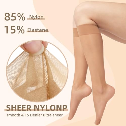 MANZI 12 Pairs Lady\'s Sheer Knee High Stockings, 12 Pairs Natural - Thumbnail 4