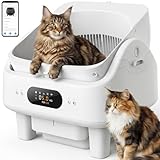 Self Cleaning Cat Litter Box, First Automatic Cat Litter Box with Quadruple Deodorization System, Open Top Odor-Free Waste Disposal Includes Trash Bags for Multiple Cats, White