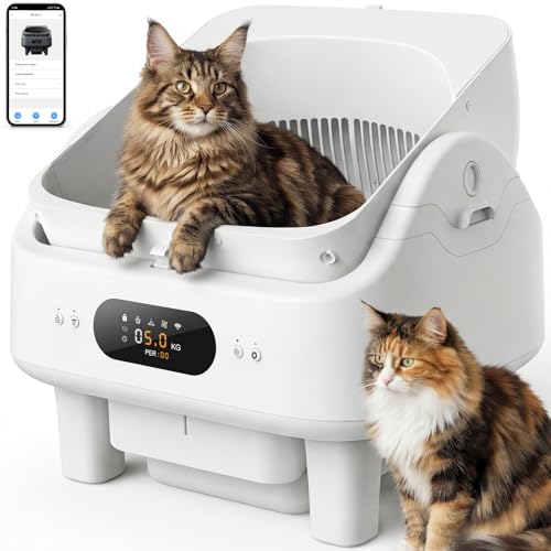 Automatic Self Cleaning Cat Litter Box, Smart Toilet App Control, 360° Dual Safety with 10 Sensors, Auto Leveling 72L Large Litter Box for Multiple Cats, 3 Odor Control, 2.4G&5G WiFi, 6" LED Display