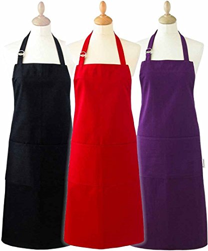AIRWILL, 100% Cotton Oven Designer Solid Plain Aprons, Sized 65cm...