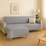 Protector de Sofá Reversible e Impermeable en Funda Antimanchas y Antideslizante – Resistente a Mascotas y Arañazos – Fácil de Poner y Lavar (GRIS CLARO/GRIS, CHAISE IZQUIERDO)