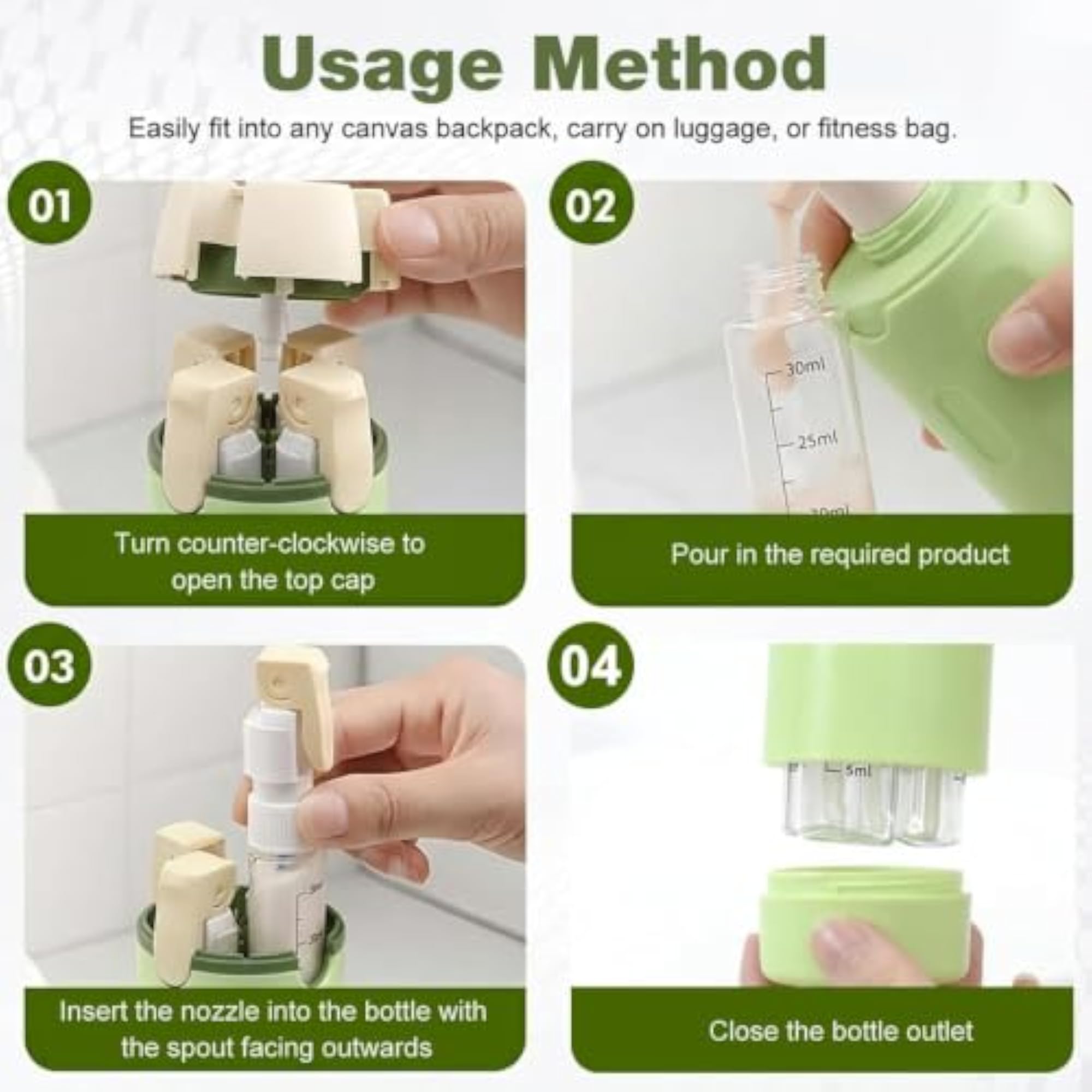 4 in 1 Travel Bottle Kit for Toiletries, 30ml Portable Containers