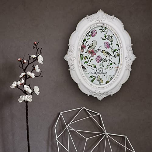 Blybh Vintage Oval Picture Frame 4X6 Retro Photo Frames, Tabletop & Wall Hanging Ornate Antique Picture Frame With High Definition Glass, White #TOP4