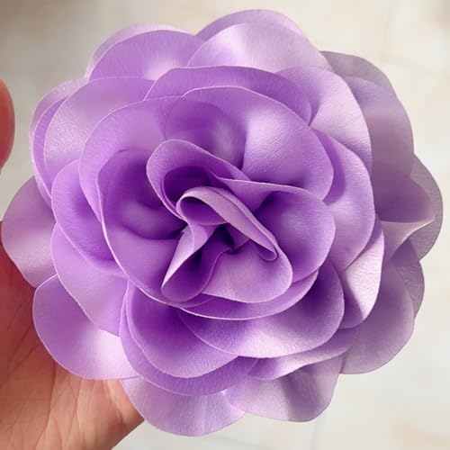 Image of Dainty Fabric Rose & Camellia Flower Oversized Brooch Pins & Hair Clip - Large Lapel Pin, 4.3in /7.5in