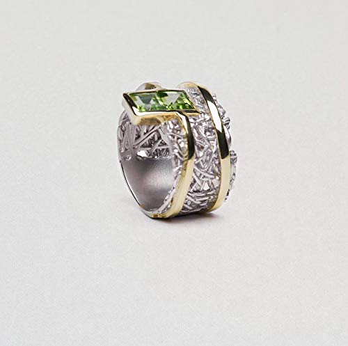 German Kabirski 1.5 Carat Green Peridot Handmade Ring In 925 Sterling Silverplated With Gold And White Rhodium Size 8 #TOP5
