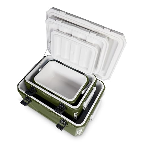 IGLOO Juego de neveras pasivas apilables 55 L + 27 L + 11 L – Hieleras Ligeras & Resistentes para Camping, Playa, Picnic & Exterior – Diseño apilable Que Ahorra Espacio, Verde