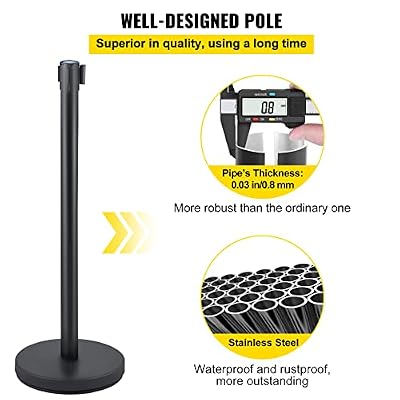 6PCS Stanchion Queue Post, Black 6.5ft Retractable Belt 36In Height, Stanchion Posts Queue Pole for Crowd Control Barriers