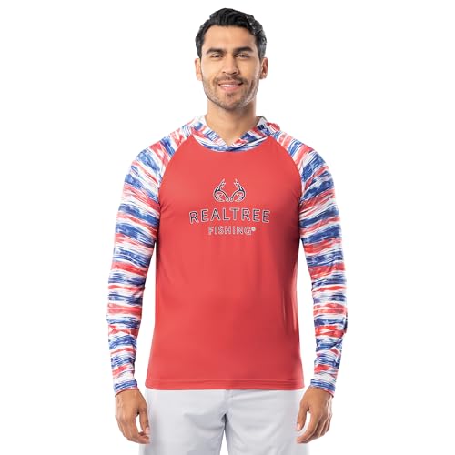 Realtree Men's Long Sleeve Patriotic Performance Fishing Hoodie, Streaky USA, Large