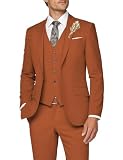 Wangyue Traje de 3 Piezas Ajustado para Hombre, Traje Formal de Negocios, Boda, Novio, graduación, Esmoquin, Cena, Fiesta, Naranja, Large