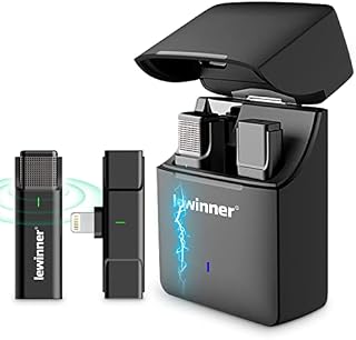 lewinner Wireless Lavalier Microphone Compatible with iPhone iPad, Plug & Play Lapel Mic with Charging Case for YouTube Facebook Live Stream Vlog Video Recording Noise Reduction/Auto Sync