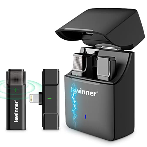 lewinner Wireless Lavalier Microphone for iPhone iPad, Plug & Play 2.4GHzLapel Mic with Charging...