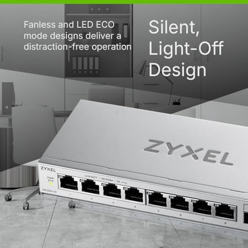 Image of Zyxel 8-Port Network Switch | Web Managed Gigabit Ethernet Splitter | 8X GbE + 2X SFP Ports | QoS, Link Aggregation, VLAN, IGMP Snooping | Fanless | Desktop | GS1200-10v3