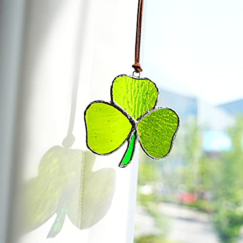 Handmade Clover Stained Glass Suncatcher And Clear Crystal Ball Prism Suncatcher Hanging With Sunflower Ornament #TOP1