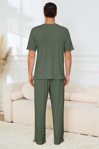 Image of JiniGolla Mens Pajamas Set Soft Short Sleeve Top and Pant Loungewear Sets 2 Piece Pjs with Pockets
