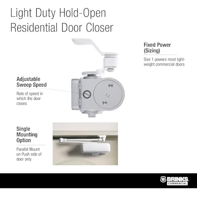 Light Duty Residential Hold Open Door Closer, ADA, Matte Black (White)