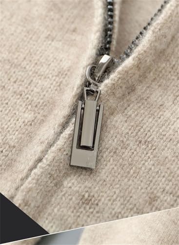 Men 100 Percent Cashmere Knit Cardigan Solid Long Sleeve Mock Neck Thick Zipper Warm Sweater4