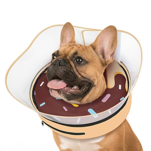 Supet Raised Inflatable Dog Cone After Surgery - Adjustable Recovery Donut Collar with Removable Shield to Stop Licking Wounds & Protect Stitches - Soft Dog Cone Alternative for Small Dogs (Brown,S)