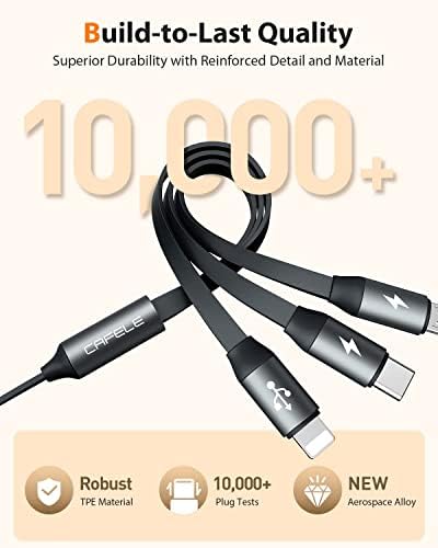 CAFELE [Designed for Car] Retractable Charging Cable, [Streching One Side] 3 in 1 Multi charger Cable with Type C, Micro USB, Phone Port for Phone 14 13 12 11 Samsung