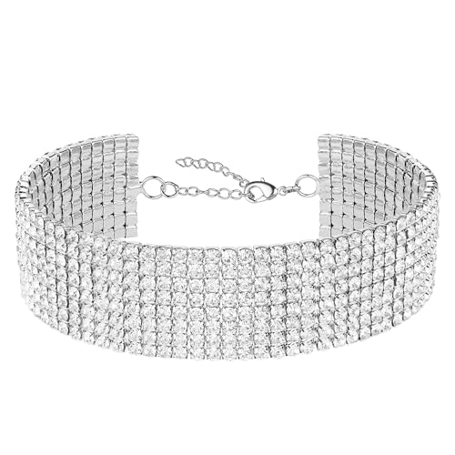 Fesciory Silver Rhinestone Tennis Necklaces for Women, Dainty Adjustable Layered Twist Rope Cubic Zircon Diamo