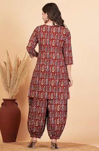 Image of rytras Women Woman Pure Cotton Printed Straight Kurta Sets with Afghani Pants|Kurti Set for Woman|Cord Set for Women Cotton