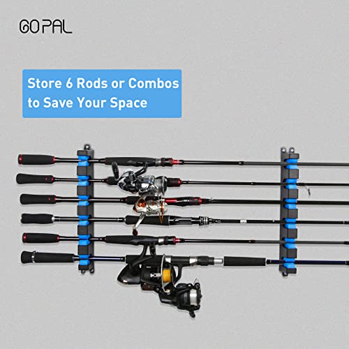 Go Pal Horizontal Fishing Rod Holder Store 6 Rods Or Fishing Rod Combos Wall Mounted Fishing Rod Rack For Garage, Horizontal 6-Rod Rack #TOP2