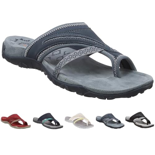 Ivieicip Women Orthopedic Sandals with Arch Support Flip Flops for Plantar Fasciitis Comfort Sandals with Toe Ring Loop (Grey, Adult, Women, 7.5, Numeric Range, US Footwear Size System, 8, Wide)