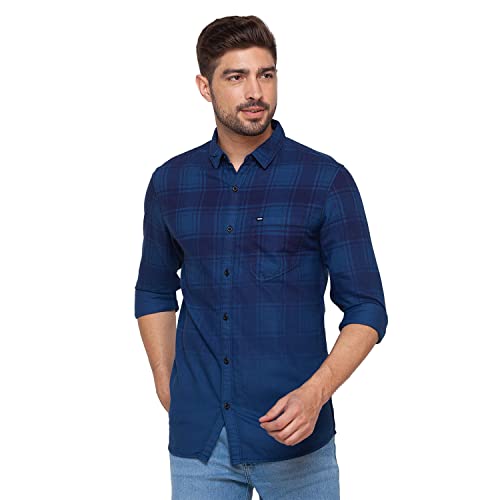 Image of Spykar Men's Regular Fit Raised Collar Full Sleeve Checked Casual Shirts