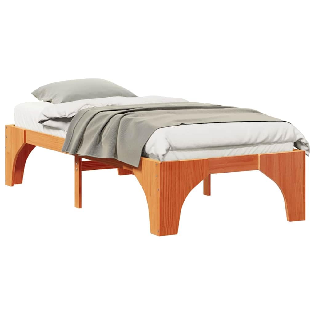 Marco de Cama en el Suelo de Madera Maciza de Pino Marrón Estructura de Perfil Bajo para Dormitorio Moderno Minimalista y Funcional con Ensamblaje Sencillo y Diseño Eficiente