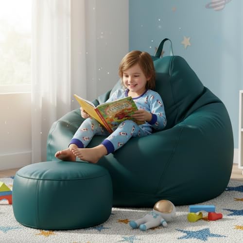 Image of KAM'S LIEU 5XL Bean Bag Combo with Footrest & Cushion | Filled with High Density EPS Beans | Comfortable Sofa for Living Room & Bedroom | 6 Months Warranty, Color- (Teal, 5XL, Classic)