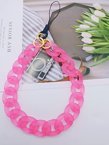 Meefisher Pink Phone Charms Aesthetic Chunky Lanyard Hook Clear Wristlet Bracelet Strap Metal Acrylic Cell Phone Chain Accessories Decoration Gifts For Women Girls, Anti-Loss Rope #TOP1