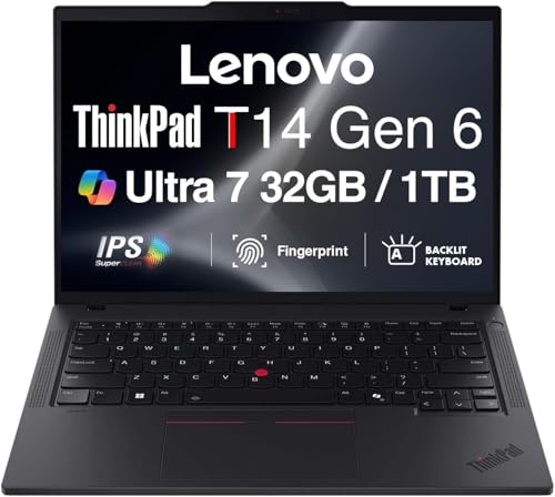 Image of Lenovo ThinkPad T14 Gen 6 Copilot+ Business Laptop 14.0 inch IPS FHD+ Display | Intel Ultra 7-255U, 32GB DDR5, 1TB PCIe SSD, Backlit KB, Fingerprint, 5MP Webcam, 2 Thunderbolt 4, Win 11 Pro