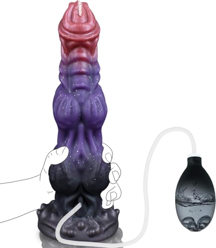 Spritz Dildo Fantasy Alien Dildo Knoten Cum Pferde Horse Dildo mit Spritzfunktion Saugnapf Spritzdildo Monster Tier Squirting Silikon Anal Dildo Groß mit Abspritzen Diloschwanz für Frauen Männer XXL