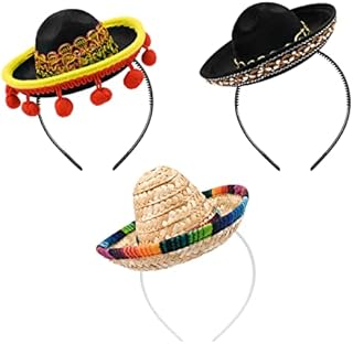 Hileyu 3 Pieces Mini Mexican Hats Headband,Sombrero Headband Mini Sombrero Party Hats,Cinco De Mayo Fiesta Hat Headband,Mexican Headband for Mexican Fiesta Party Decorations