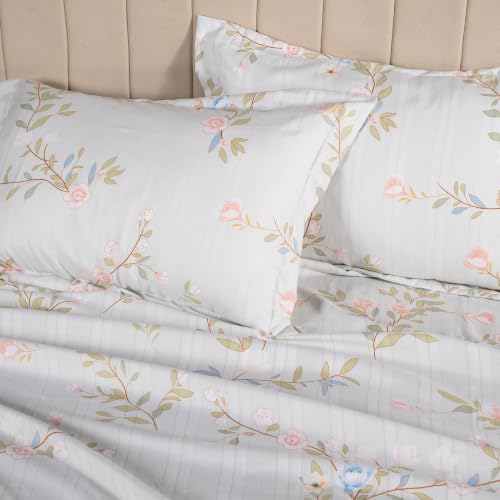 Image of Home Elegance from House of Mytrident | Linen Feel Bed Sheet for Double Bed King Size with Two Pillow Covers | Ultrasoft | Floral 274cm x 250cm | myTrident - Birch Mint