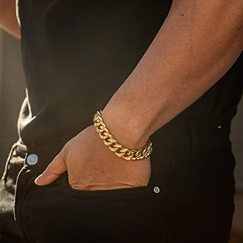 LIFETIME JEWELRY 14mm Diamond Cut Miami Curb Cuban Link Bracelet 24k Gold Plated2