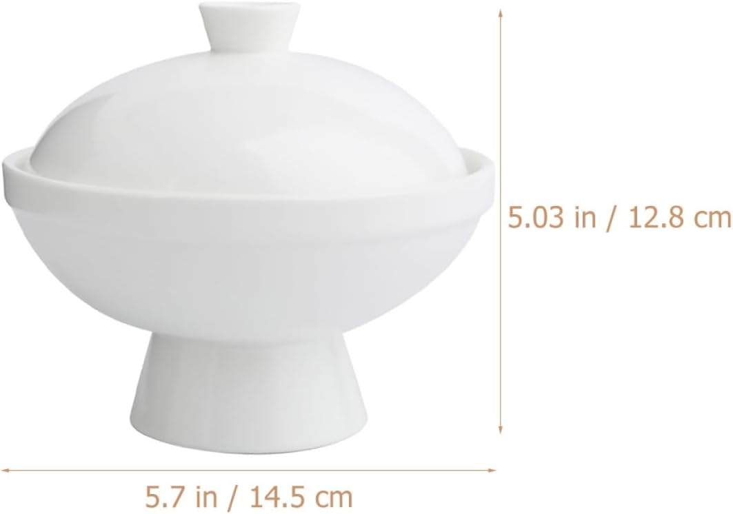 Healifty Ceramic Cubilose Serving Bowl with Lid Small Stew Soup Bowl for Breakfast and Dessert White Porcelain Soup Tureen for Home Dining