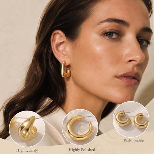 FIRSTGIFT Chunky Gold Earrings for Women – Big Chunky Hoops Oversized Statement Earrings Set Gold Hoops Thick Pack — view 5