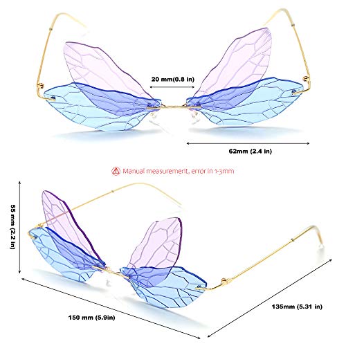 Bojod Dragonfly Wing Sunglasses Glasses For Womenn Men Butterfly Trendy Rimless Irregular Glasses Shades Party Sun Glasses Pink #TOP4
