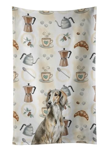 Caroline's Treasures Grizzle Saluki Coffee Bar Kitchen Towel Velour Plush Front and Cotton Loop Back Machine Washable