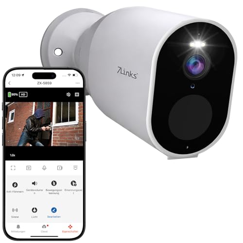 7links Außenkamera: Akku-Outdoor-IP-Überwachungskamera mit 2K, Dualband-WLAN, PIR, App (akkubetriebene Überwachungskamera, wetterfeste)